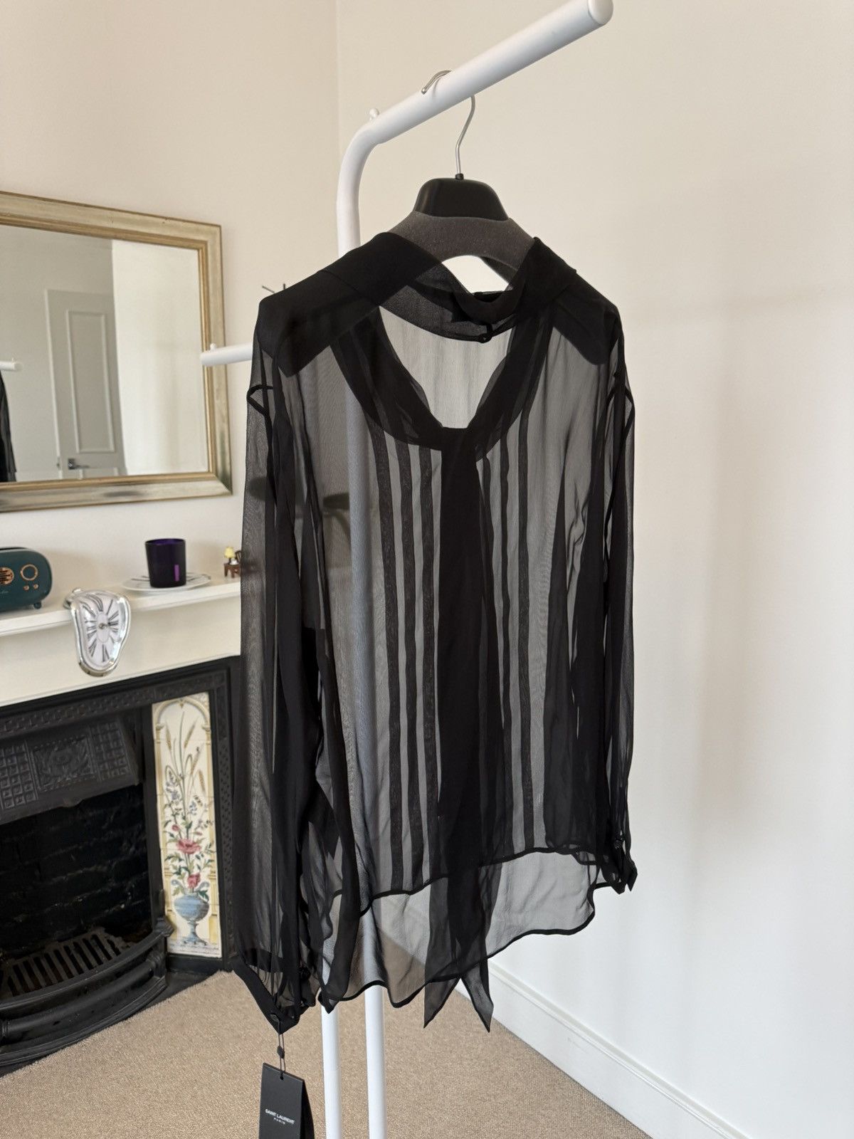 Saint Laurent Paris FW23 Saint Laurent Lavalliere-Neck Shirt in Silk Muslin Size US XS / EU 42 / 0 - 8 Thumbnail