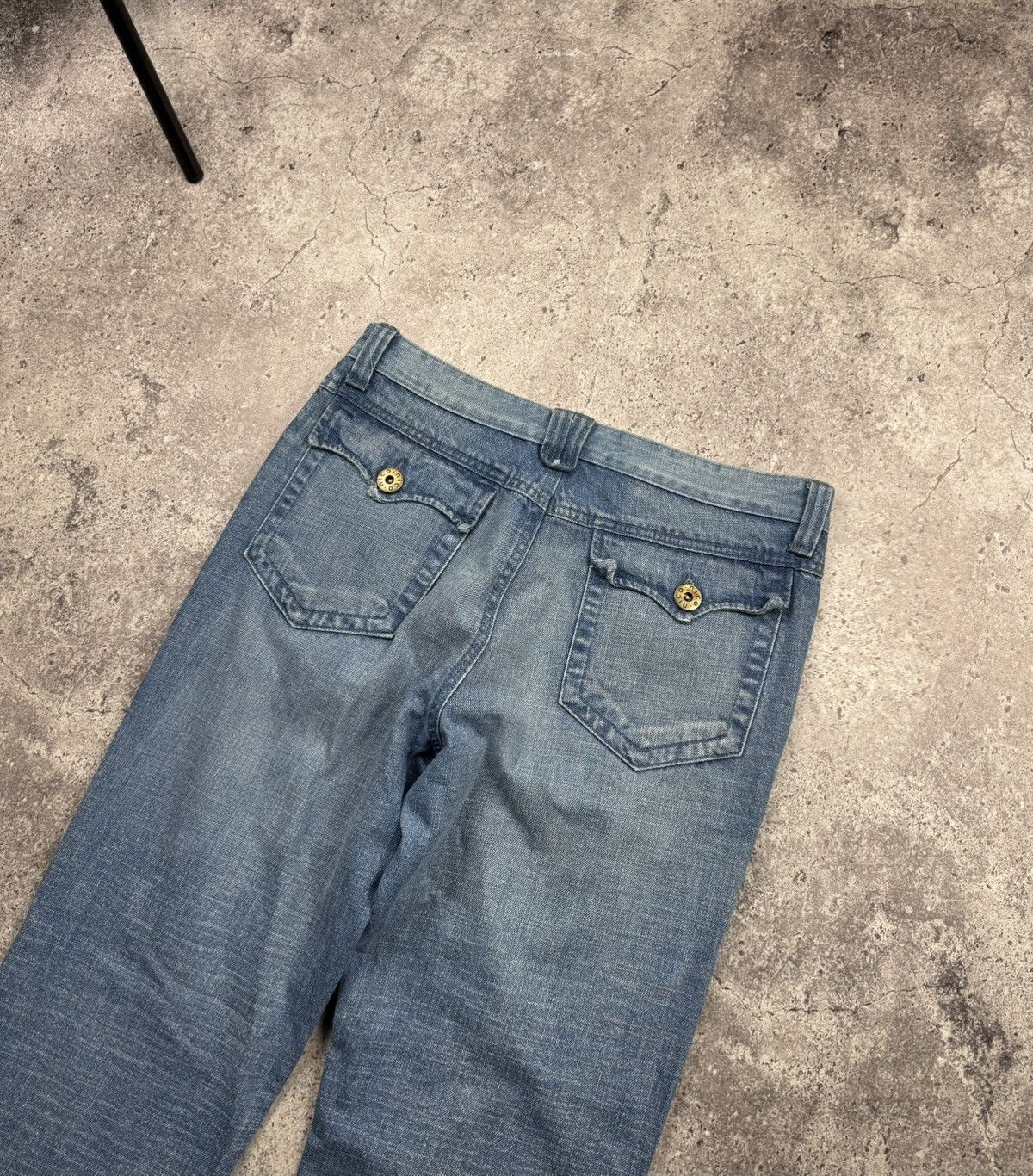Japanese Brand Vintage Flared Distressed Jeans Japanesse Baggy Wide Y2K Size US 32 / EU 48 - 3 Thumbnail