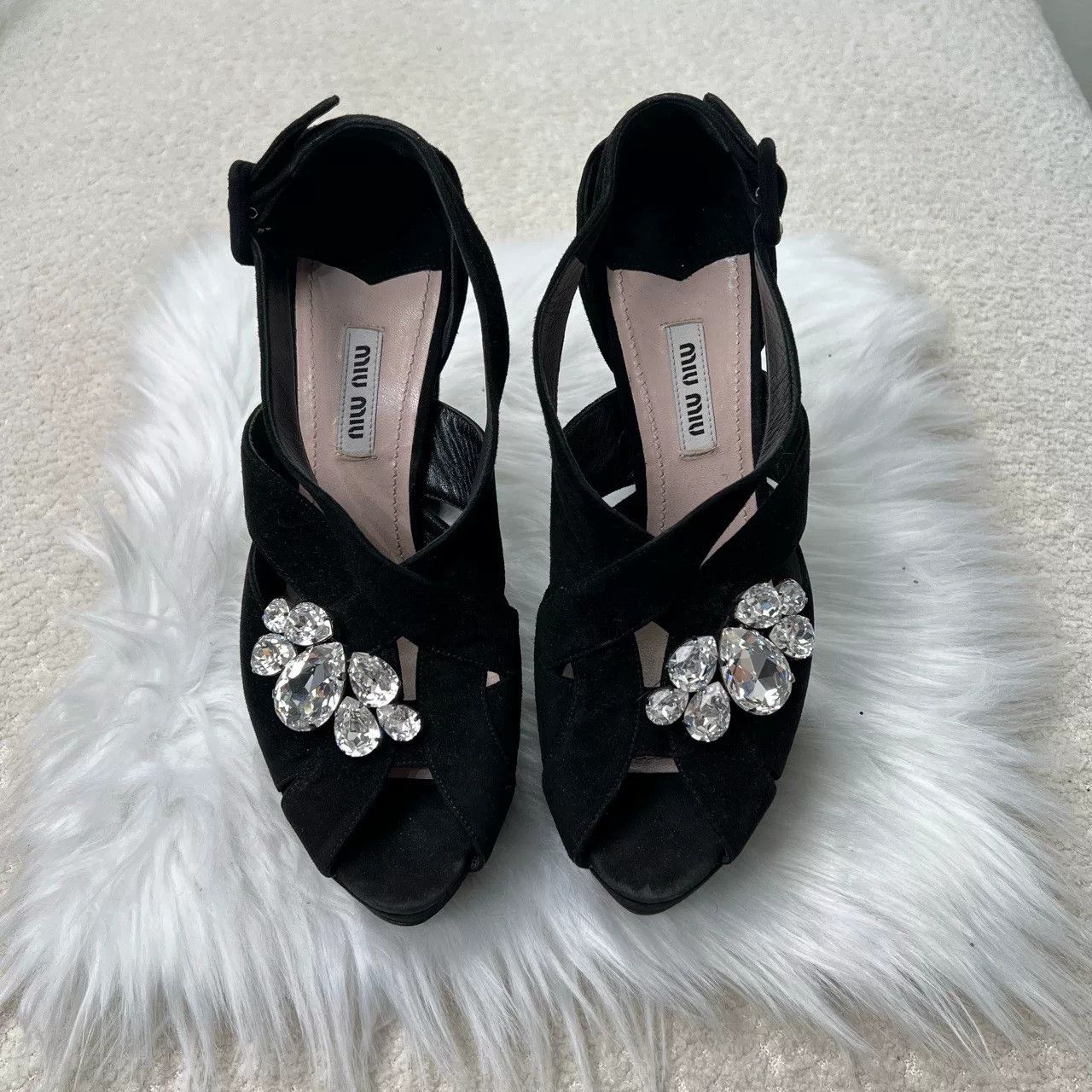 Miu Miu Miu Miu Crystal Suede High Heels Size US 7.5 / IT 37.5 - 1 Thumbnail