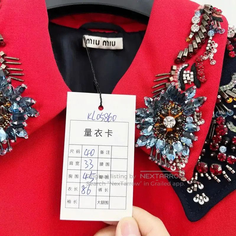 Miu Miu Miu Miu Red Wool Embroidered Long Coat . Size L / US 10 / IT 46 - 7 Thumbnail