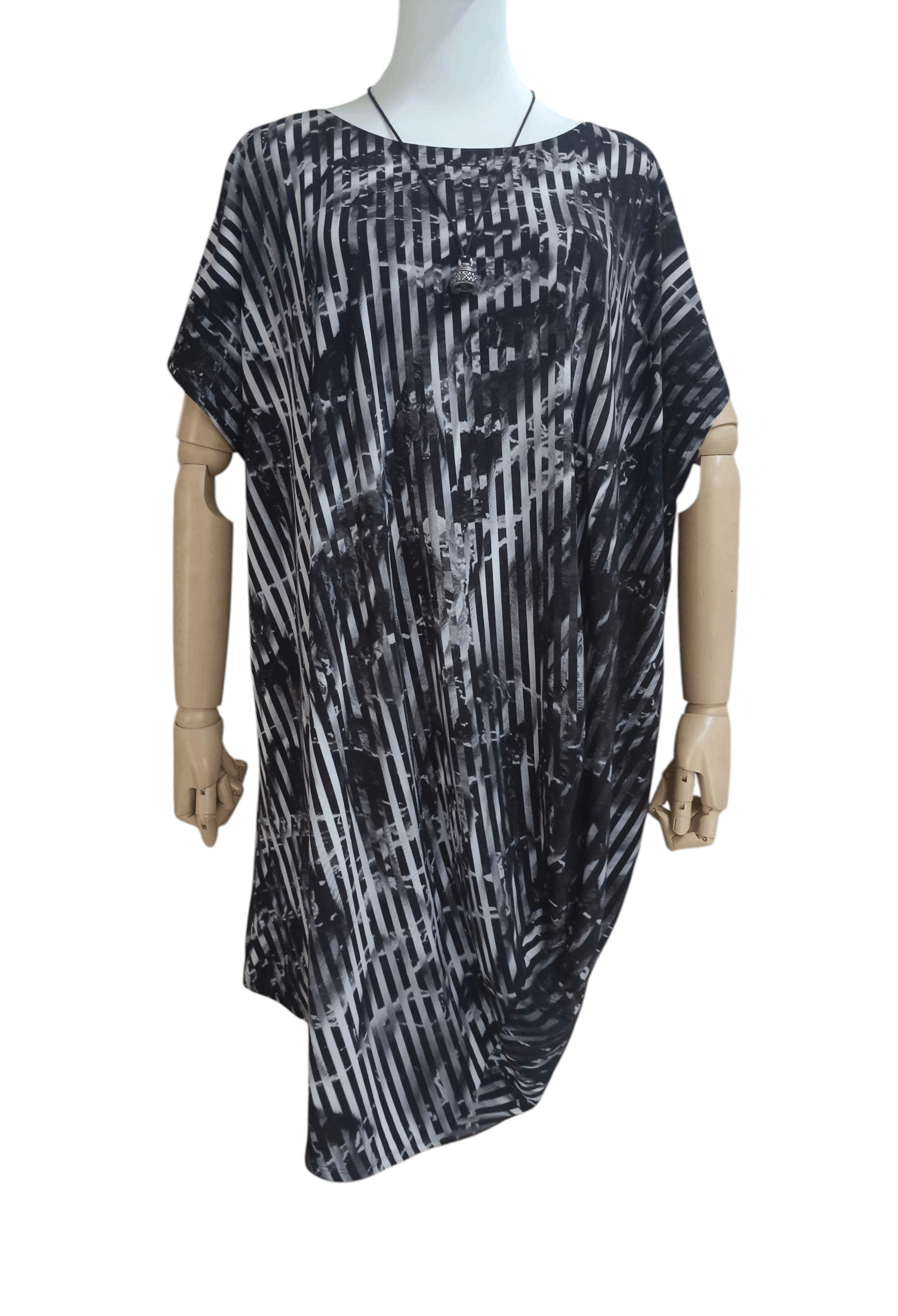 ISSEY MIYAKE GRAPHIC STRIPE DRAPED TUNIC MID DRESS