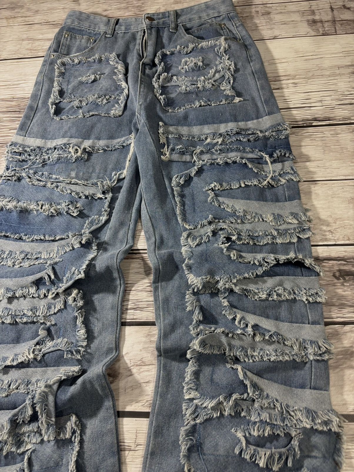 ❤️0OPIUM BALENCIAGA DISTRESSED WASHED BONDAGE BAGGY JEANS