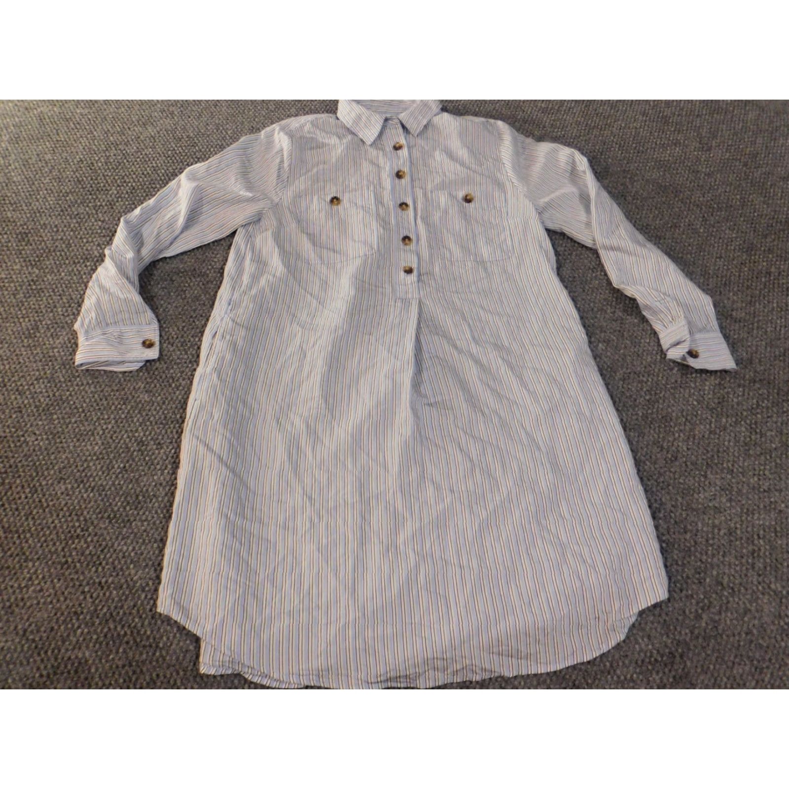 Loft LOFT Shirt Dress Blue Striped Long Sleeve Collared Button Viscose Lyocell Nylon Knee Length Womens S Regular Casual Vintage No stretch Size S / US 4 / IT 40 - 3 Thumbnail