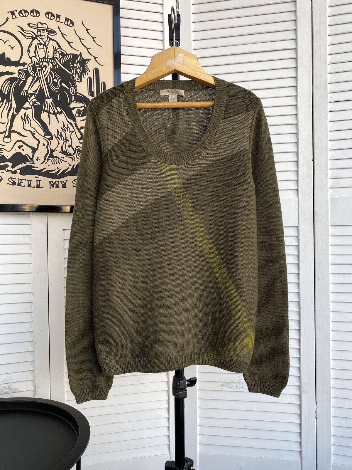 Burberry Brit Wool Cashmere Classic Check Sweater Khaki