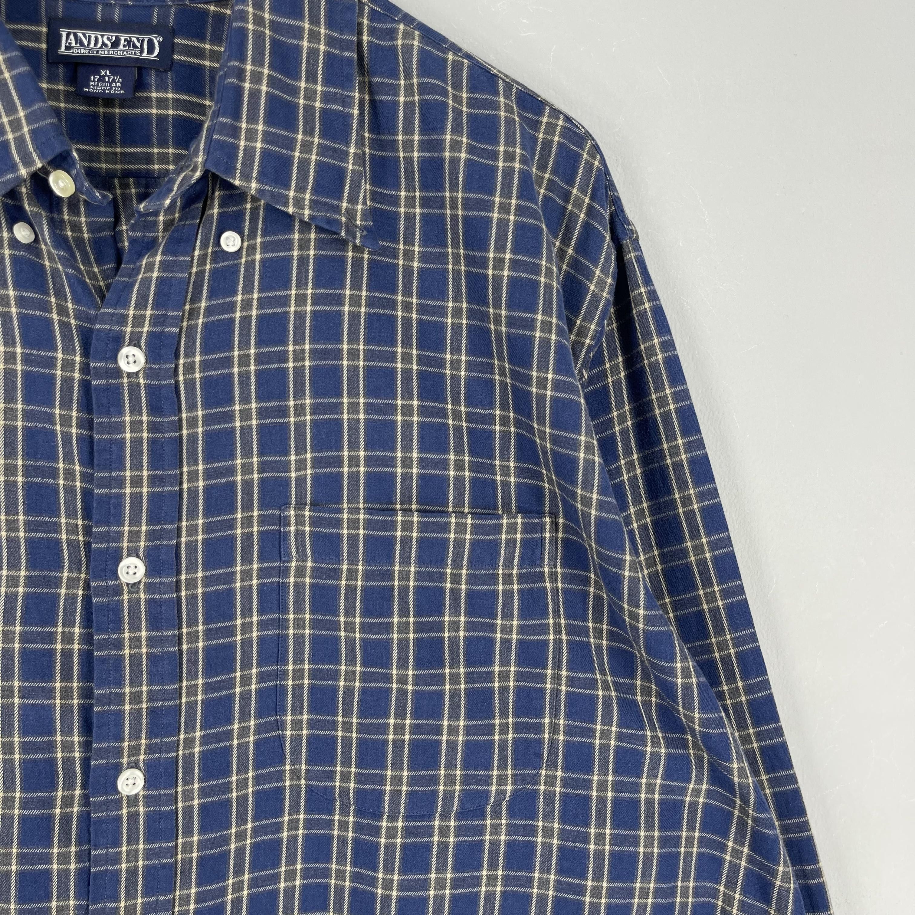 Flannel Vintage LANDS'END Plaid Checkered Blue Flannel Button Up Size US XL / EU 56 / 4 - 3 Thumbnail