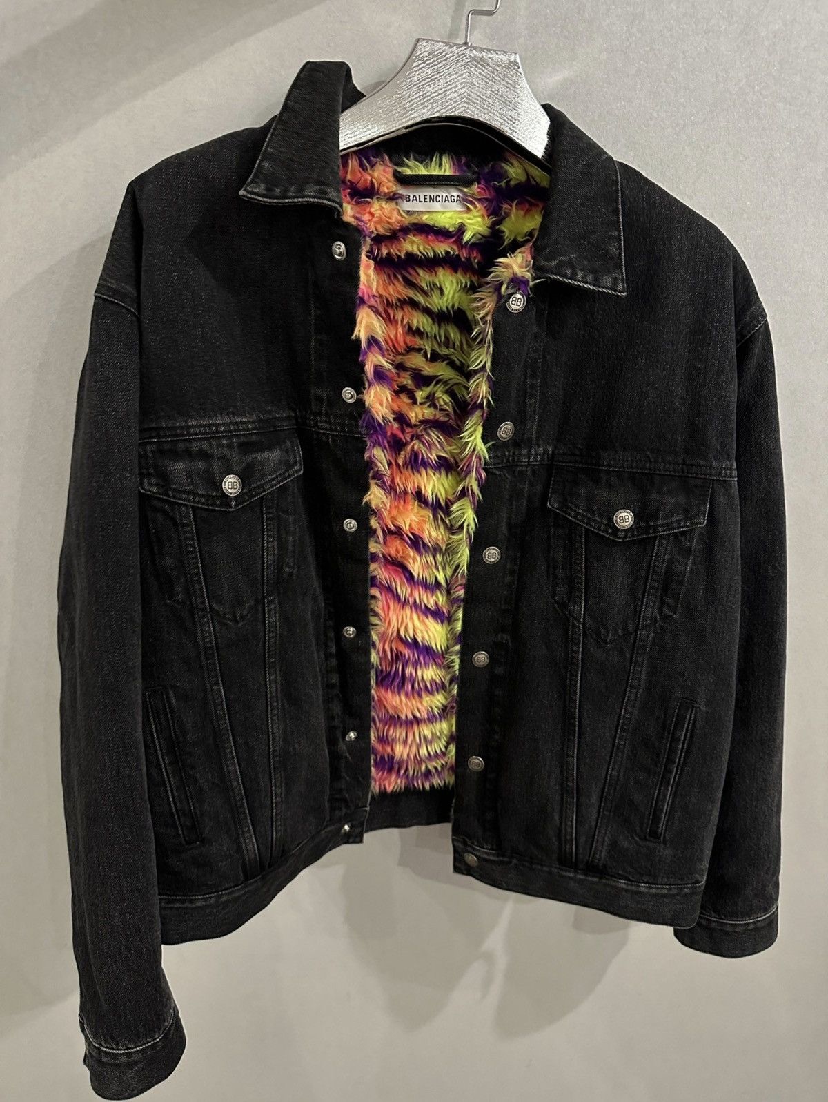 Balenciaga Balenciaga multicoloured fur denim jacket Grailed