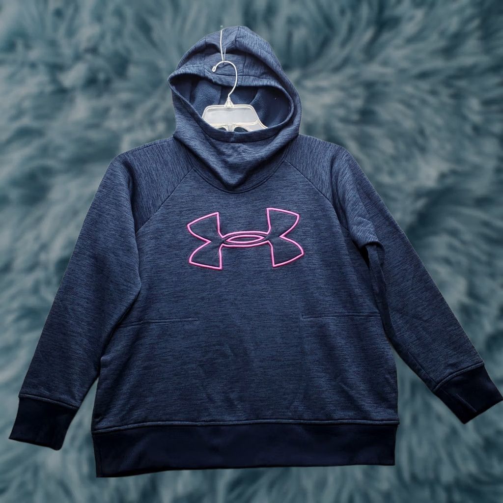 Under Armour Under Armour Women L Blue Hoodie Raglan Sleeve Embroidered Logo Fleece Lined Pullover Size L Size L / US 10 / IT 46 - 1 Thumbnail