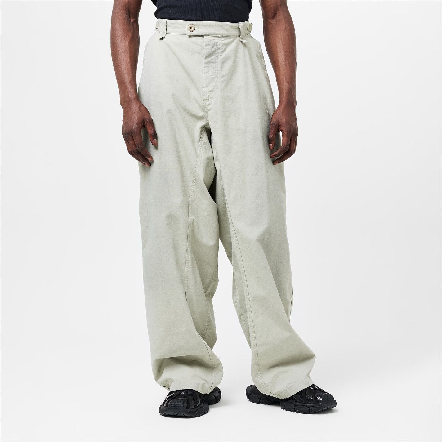 Balenciaga o1g2r1mq0226 Washed Wide Leg Utility Jeans In Military Beige Size US 34 / EU 50 - 3 Thumbnail