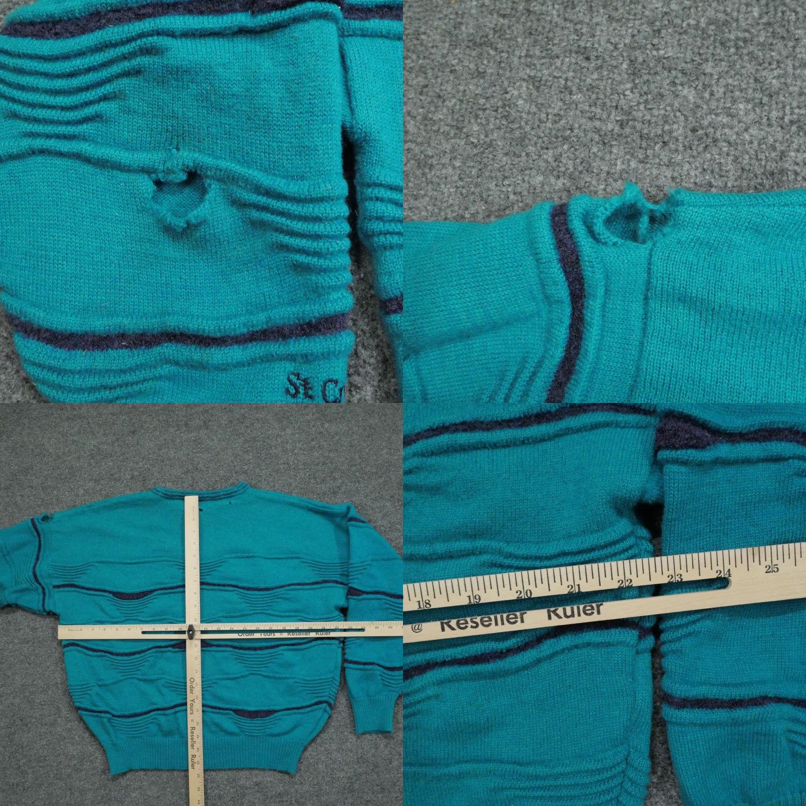Zephyr VINTAGE St. Croix Sweater Mens Large Blue Teal 80s 90s Wool Knit Pullover Crew Neck Long Sleeve Distressed Size US L / EU 52-54 / 3 - 8 Thumbnail