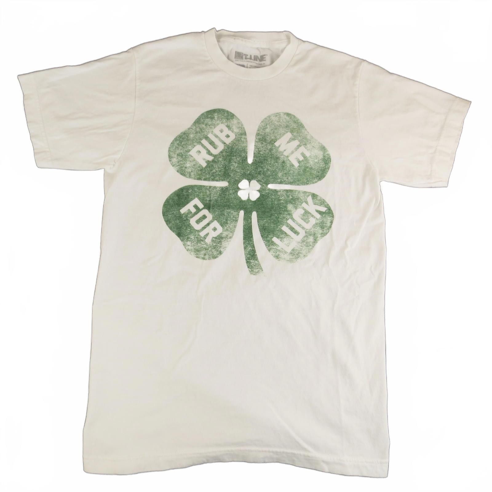 Other White T-Shirt with Green Four-Leaf Clover Print Men's Small Size US S / EU 44-46 / 1 - 1 Thumbnail
