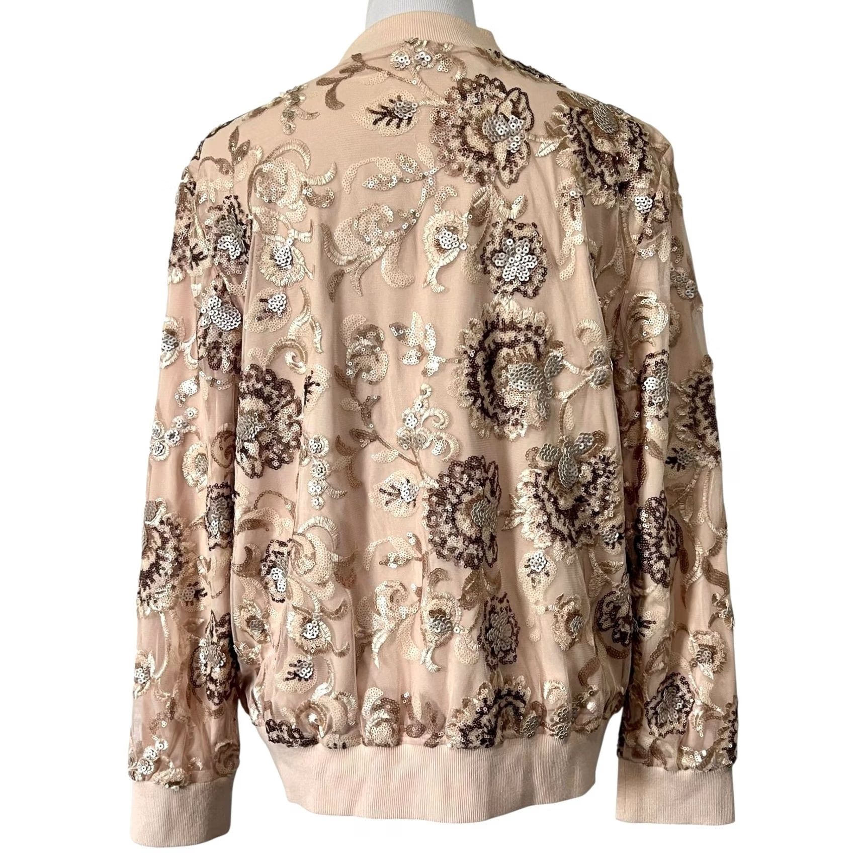 Vintage Chico’s Black Label Sequin Lace Bomber Jacket Floral Peachy Pink Size 2 US 12/14 Jacket Womens Bomber Pink Sequin Lace 12/14 US 2 Size L / US 10 / IT 46 - 6 Thumbnail