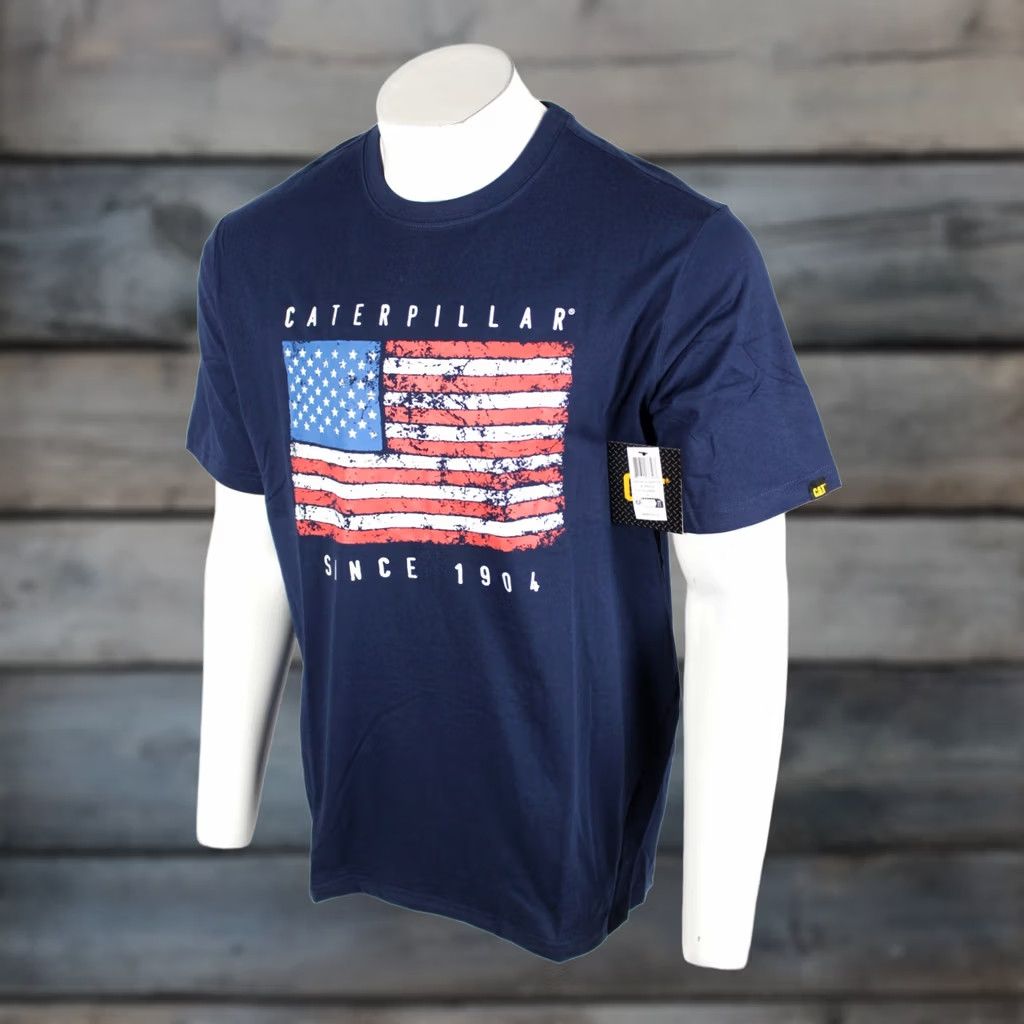 Vintage CAT American Flag Graphic Tee Shirt Mens XL Detroit Blue Crew Neck Short Sleeve T-Shirt 60/40 Poly Cotton Breathable Logo Easy Care Size US XL / EU 56 / 4 - 1 Thumbnail