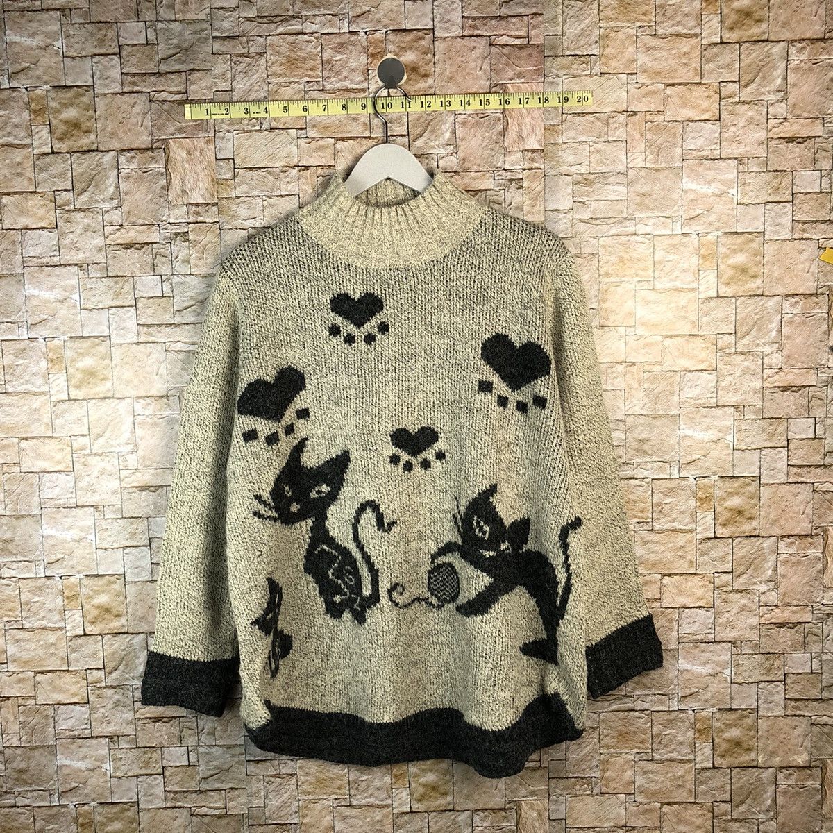 Homespun Knitwear × Japanese Brand Casalinga cat design Grey Knitwear #A1221 Size L / US 10 / IT 46 - 1 Thumbnail