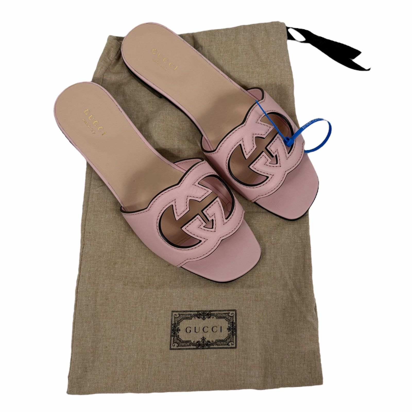 Gucci Gucci Interlocking G Cutout Leather Slide Flat Sandal 37.5 Size US 7.5 / IT 37.5 - 12 Thumbnail