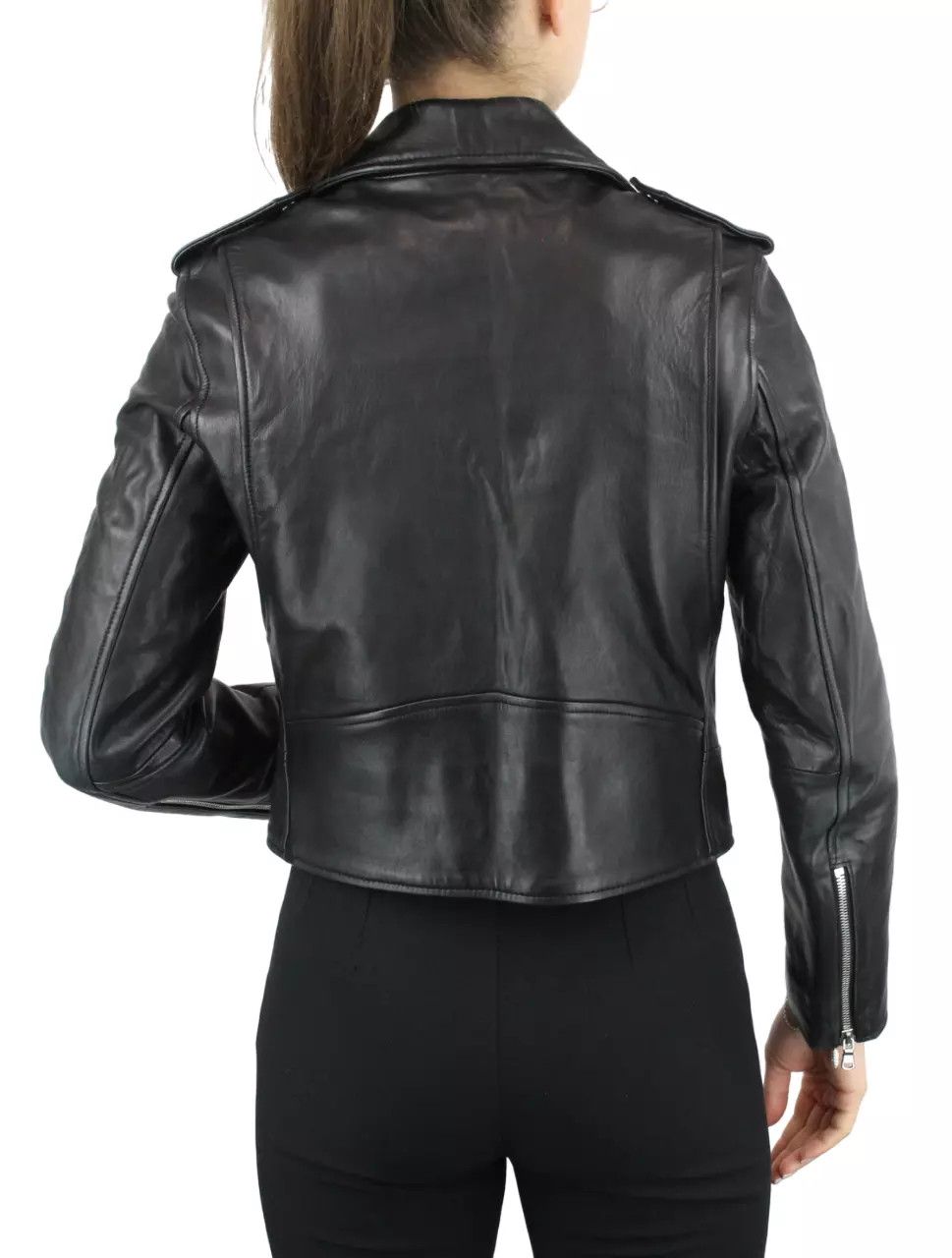Sandro SANDRO Jacket Women's MEDIUM Lamb Leather Biker Full Zip Size M / US 6-8 / IT 42-44 - 4 Thumbnail