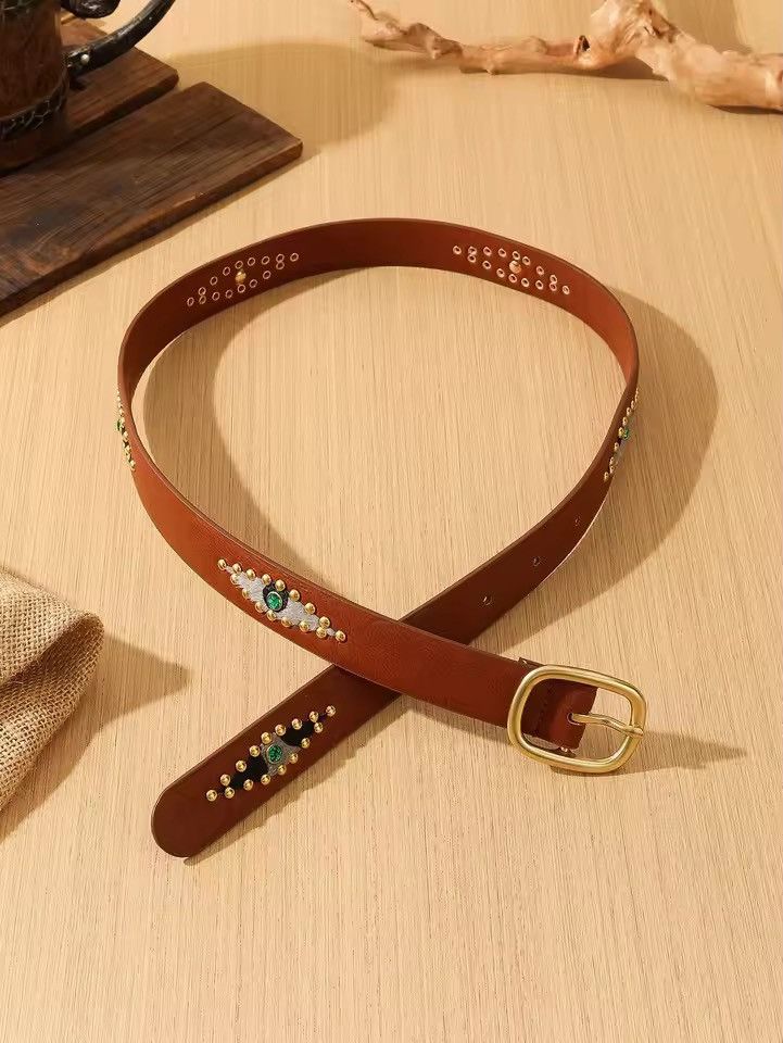Japanese Brand Brown studded western style 102 cm Size 34 - 5 Thumbnail