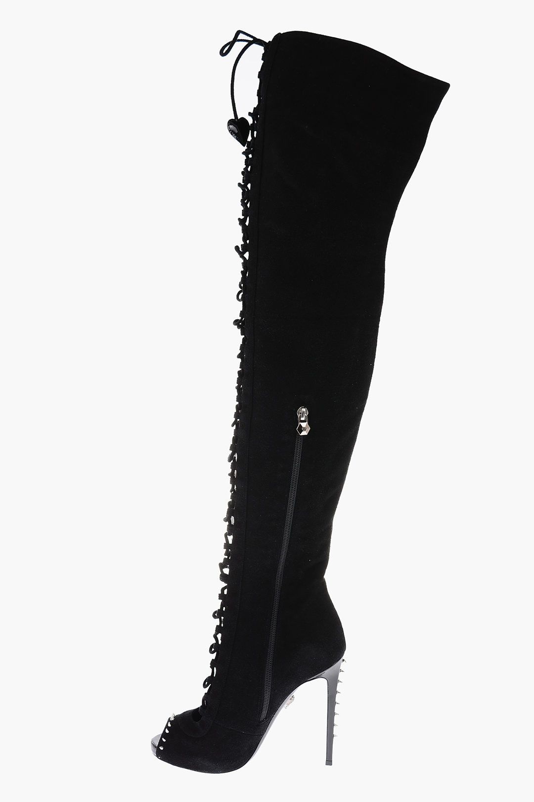 Philipp Plein og1mm0824 Leather Roses Show Peep Toe Lace-Up Boots in Black Size US 7 / IT 37 - 3 Thumbnail