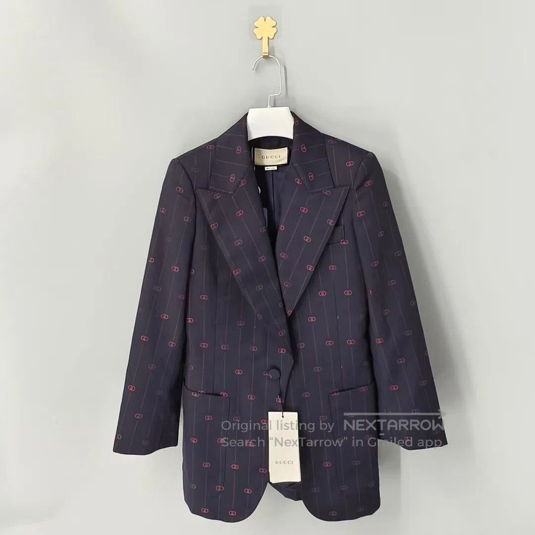 Gucci Guicci Navy All-Over Print One-Button Suit Jacket| Size XS / US 0-2 / IT 36-38 - 1 Thumbnail