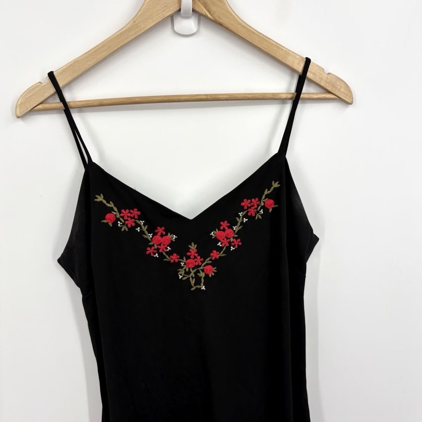 Vintage VINTAGE 90s Y2K Slip Dress Black 6 Whimsigoth Floral Embroidered Dark Fairy Midi Size M / US 6-8 / IT 42-44 - 4 Thumbnail