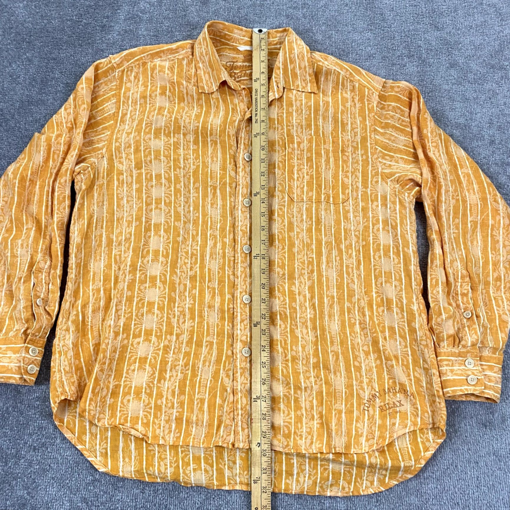 Tommy Bahama TOMMY BAHAMA Shirt Mens Large Orange Floral Crab Lobster Hawaiian Resort Linen Button-Up Size US L / EU 52-54 / 3 - 6 Thumbnail