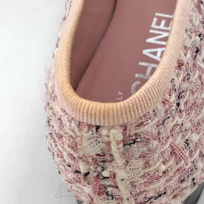 Chanel Chanel Light pink bow woven tweed casual flat shoes Size US 5 / IT 35 - 9 Thumbnail