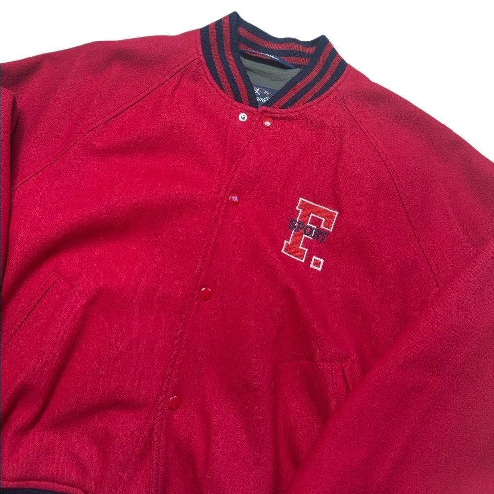 Faconnable 90s Vintage Faconnable Red Wool Bomber Jacket Medium Letterm Size US M / EU 48-50 / 2 - 7 Thumbnail