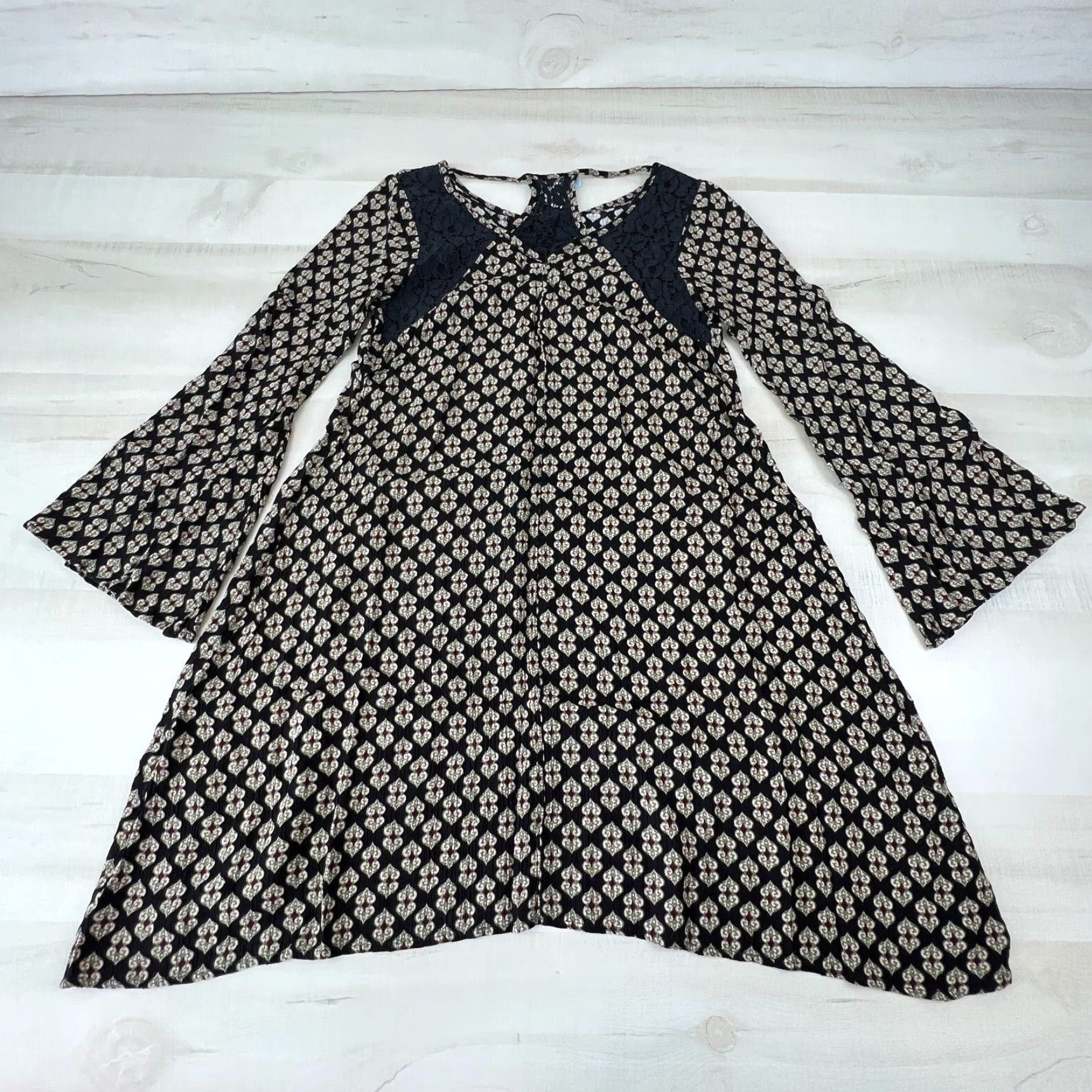 Vintage Dina Be Womens Mini Dress Small Black Long Sleeve Bell Sleeve Boho Short Flowy Dress Mens? Size S / US 4 / IT 40 - 7 Thumbnail
