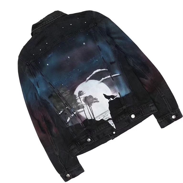Amiri AMIRI 18AW Starry Night Moon Wolf Destroyed Denim Jacket Size US XL / EU 56 / 4 - 1 Thumbnail