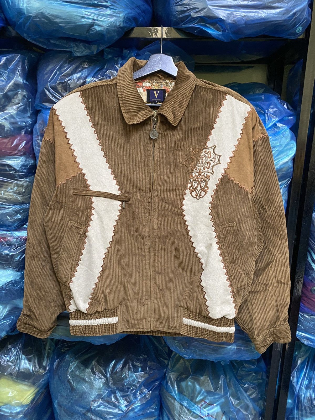 Vintage Carlo Valentino Corduroy Jacket Brown Embroidered