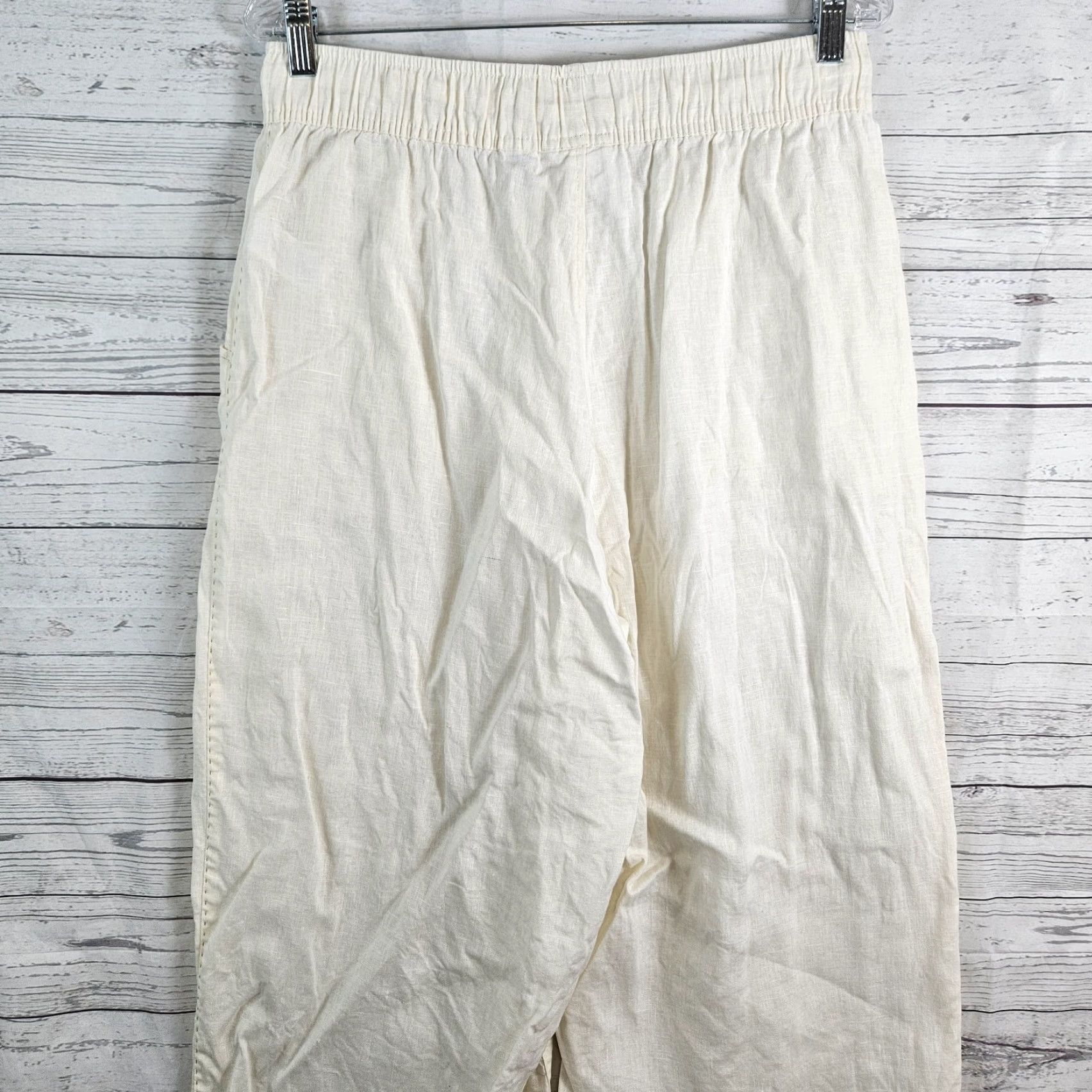 Vintage Calypso St Barth Womens Cropped Linen Pants L Ivory High Rise Wide-Leg Size 36" / US 14 / IT 50 - 4 Thumbnail