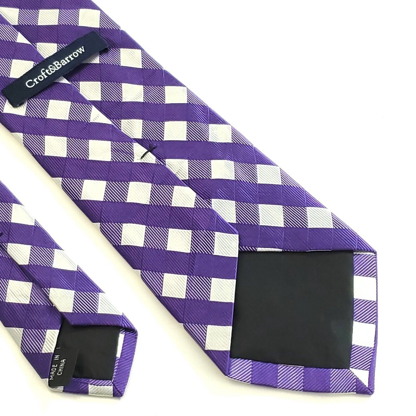 Croft & Barrow Croft & Barrow Purple Plaid White Woven Silk Tie Size ONE SIZE - 5 Thumbnail