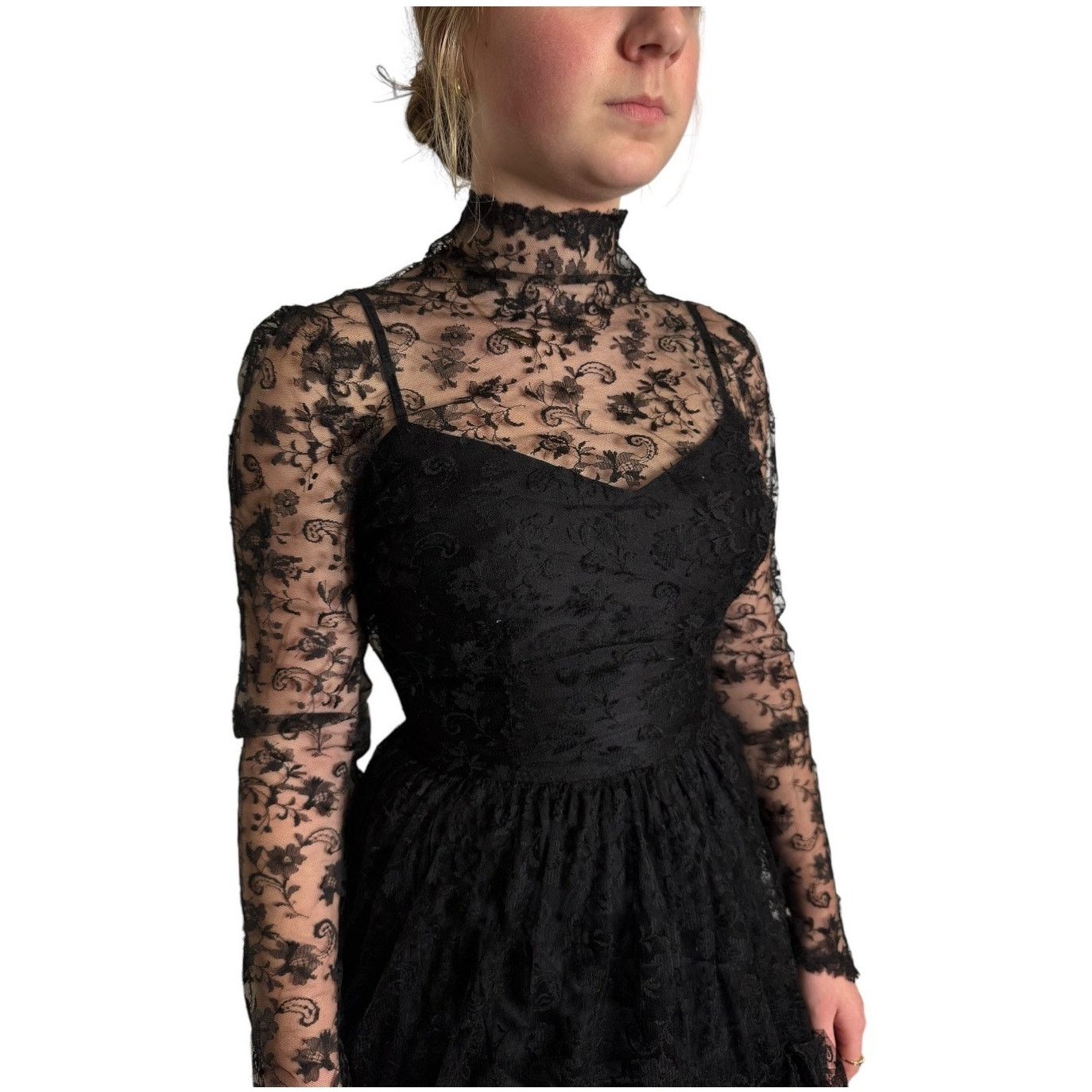 Vintage Vtg An original by DUSAUZAY black Lace Red Roses dress Size XS / US 0-2 / IT 36-38 - 9 Thumbnail