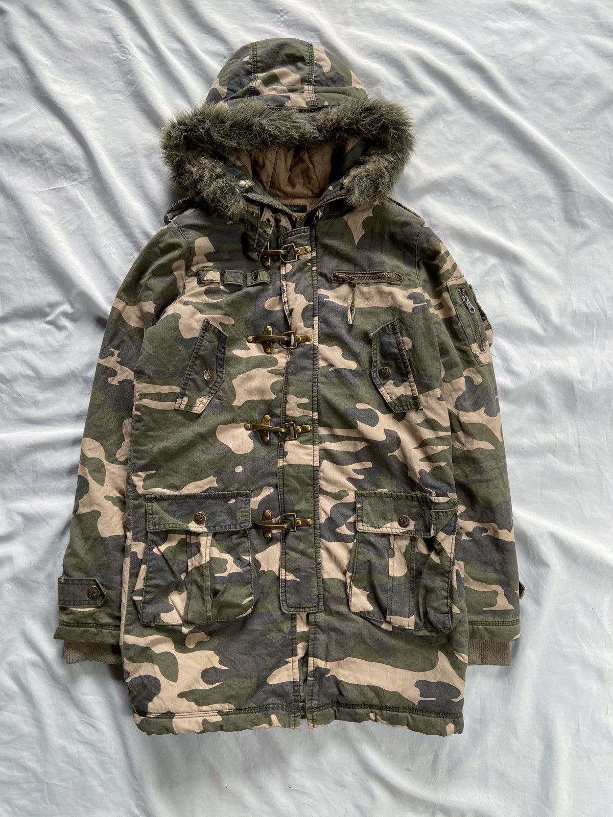 🌸UPPER FREAK FAUX FUR BONDAGE MULTI POCKET ARMY PARKA JACKET