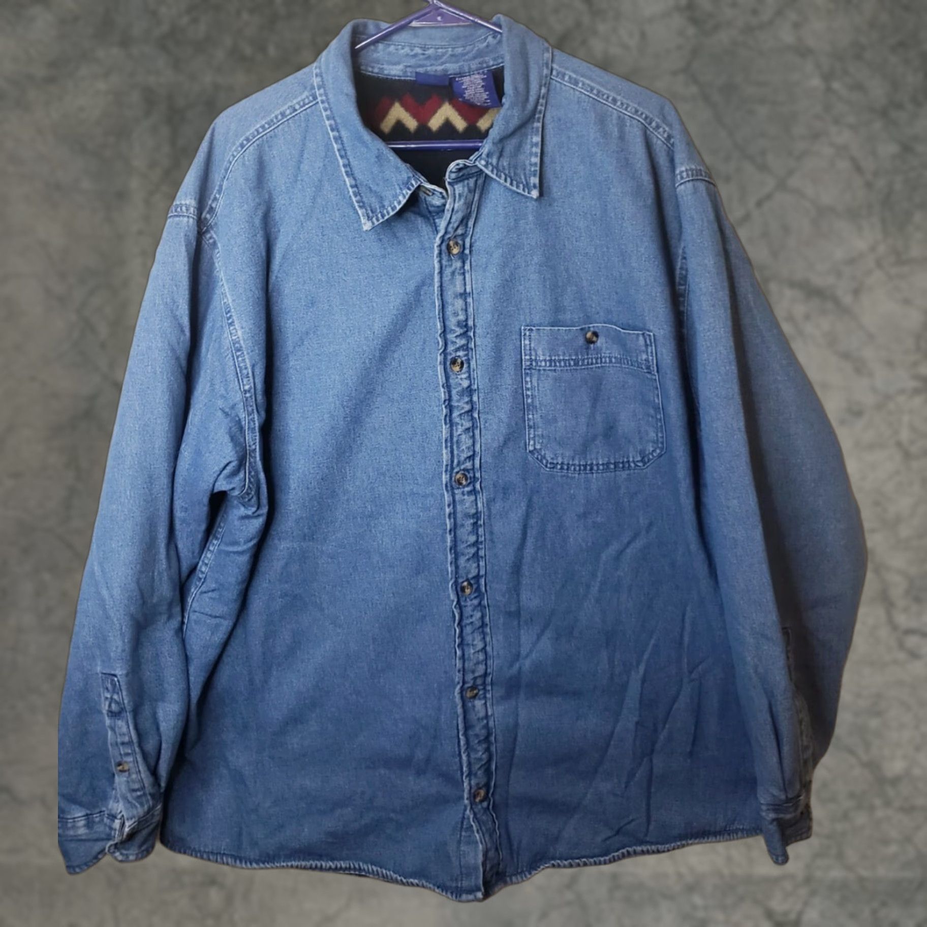 Basic Editions BASIC EDITIONS Denim Shirt Jacket XL Western Blanket Lined Quilt Lined Sleeves Shaket Jacket Blue Solid 52" Chest Regular Men XS? Size US XL / EU 56 / 4 - 1 Thumbnail