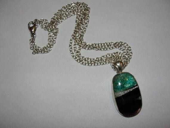Designer Sterling Triple Strand Necklace with Blown Glass Pendant Size ONE SIZE - 2 Thumbnail