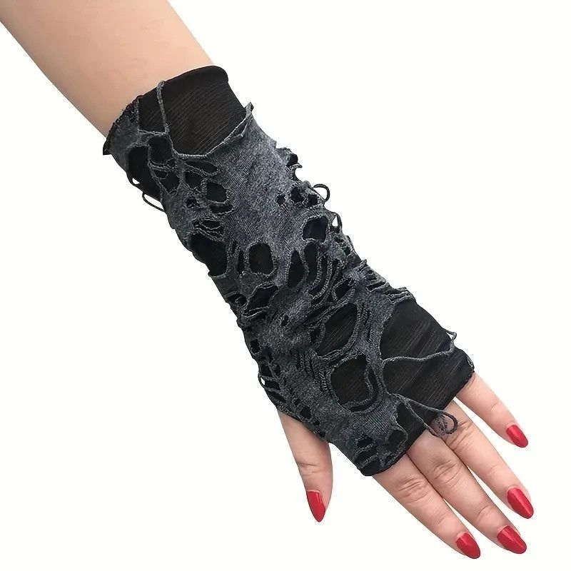 Other Gothic Fingerless Gloves Tear Stretchy Design Size ONE SIZE - 5 Thumbnail