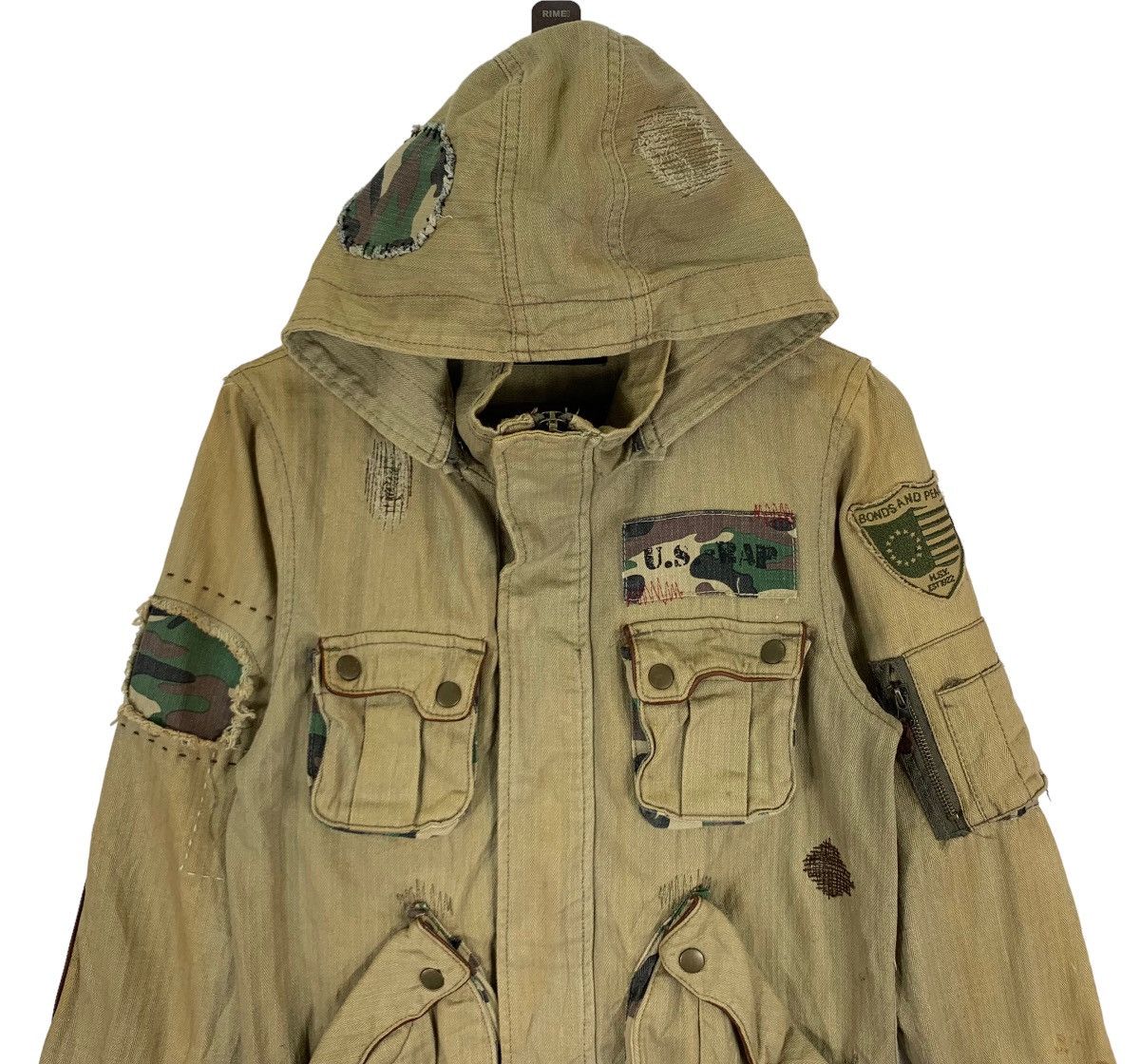 Japanese Brand × Vintage VINTAGE B.A.P MILITARY STYLE PATCH WORK HOODIE DENIM JACKET Size US M / EU 48-50 / 2 - 4 Thumbnail