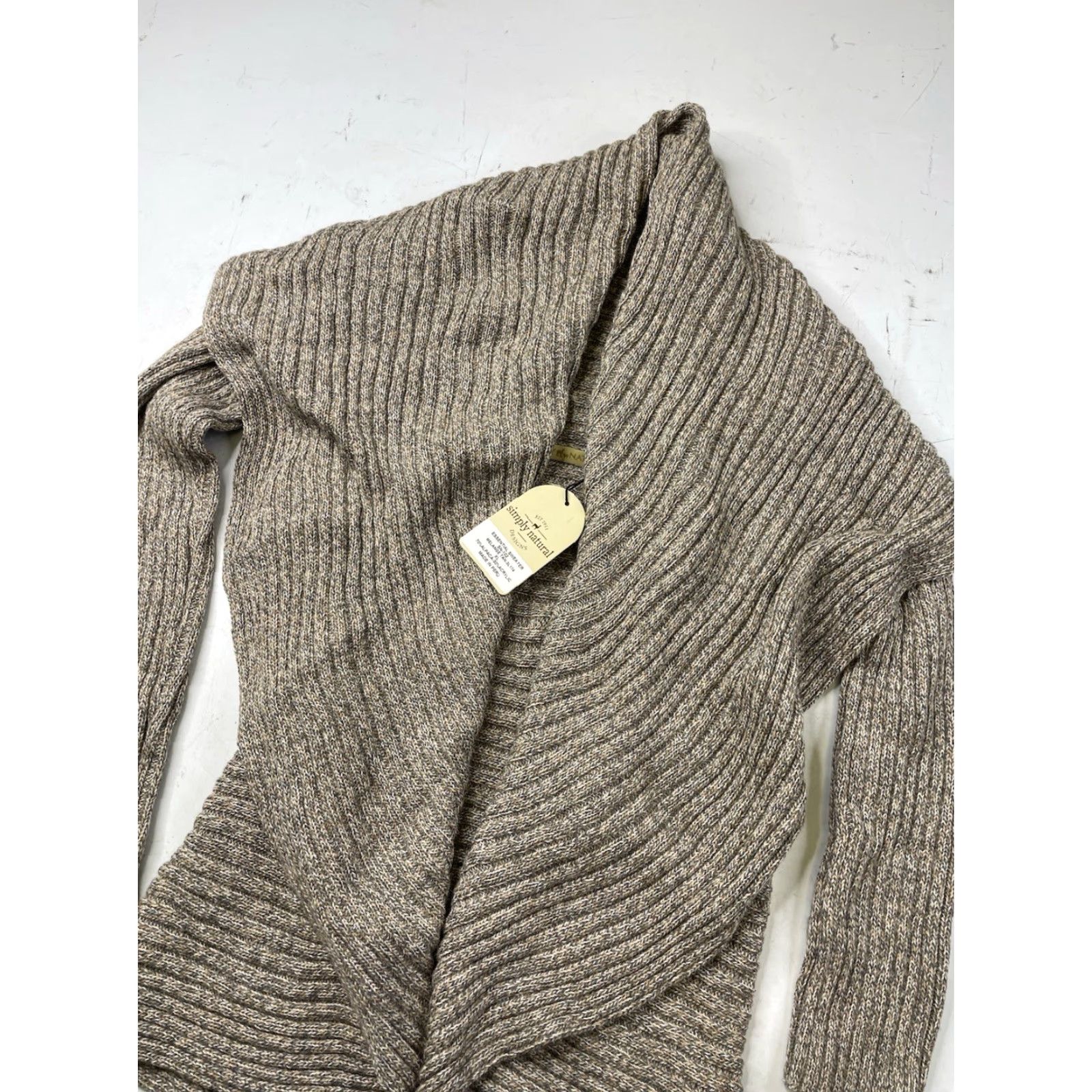 Vintage NWT Simply Naturals Cardigan Woman Bohemian Cozy Open Front Beige One Size Regular Be ige Alpaca Acrylic Knit Sweater Pockets Long Sleeve Size ONE SIZE - 4 Thumbnail