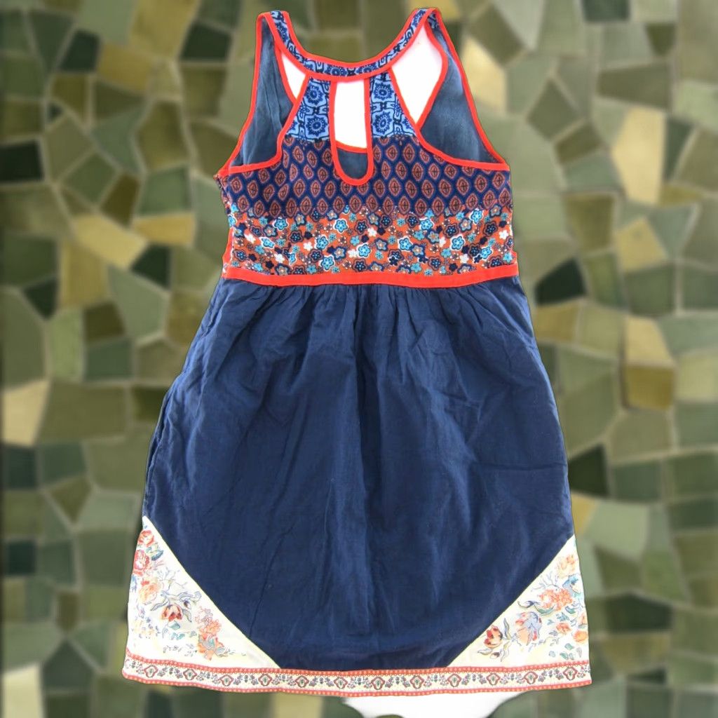 Lancel Freelance Cotton Blue Orange Floral T-Back Pocket Sleeveless Tank Sun Dress S Size S / US 4 / IT 40 - 1 Thumbnail