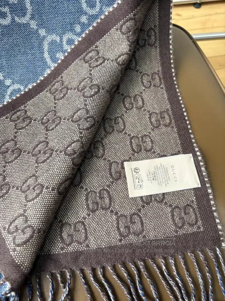 Gucci Gucci Brown and blue old flower full print double-sided sc Size ONE SIZE - 5 Thumbnail