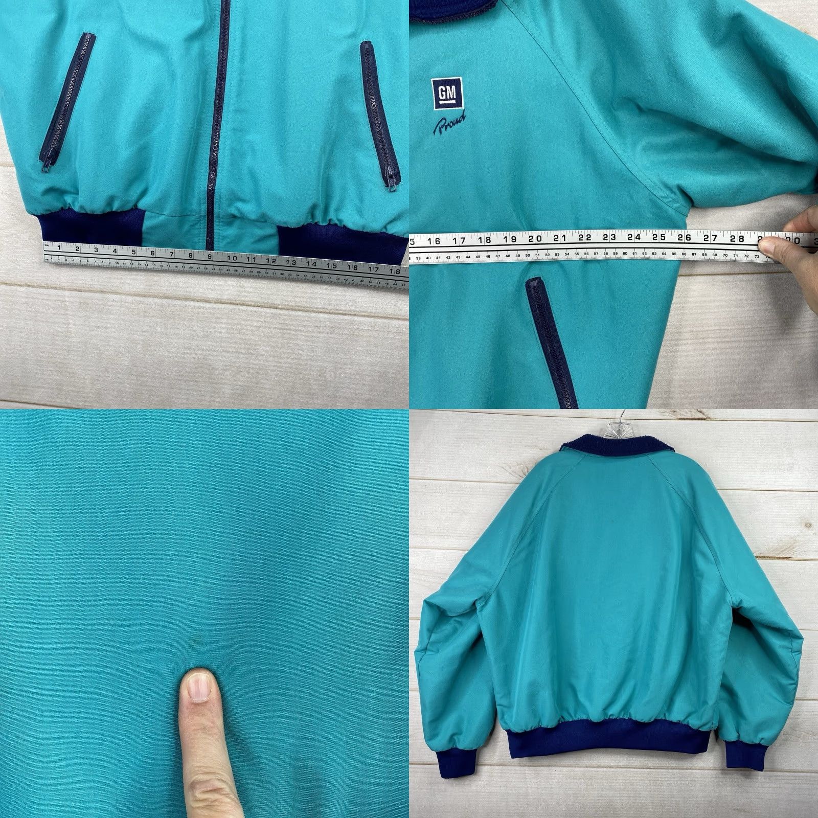 Vintage VTG Sportsmaster Jacket Mens XL Turquoise Blue Bomber Jacket Stripes Logo Zipper Full Zip Pockets Cars Theme Office/Travel Casual Size US XL / EU 56 / 4 - 8 Thumbnail