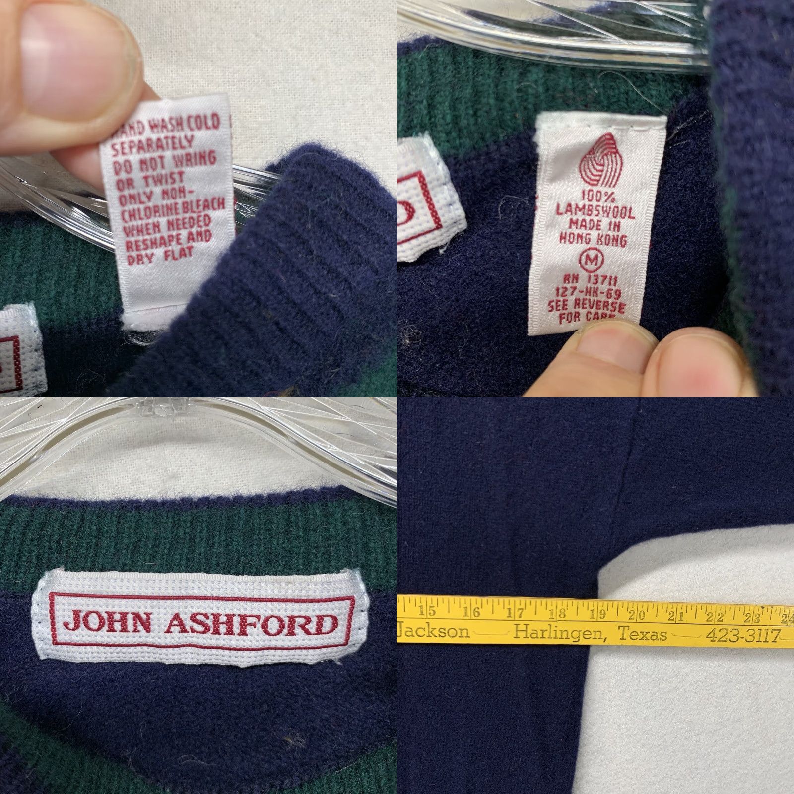 Vintage VINTAGE John Ashford Men’s Pullover Sweater Long Sleeve Crew Neck Argyle Knit Wool Lambswool Navy 80s 90s Retro Casual Size US M / EU 48-50 / 2 - 8 Thumbnail