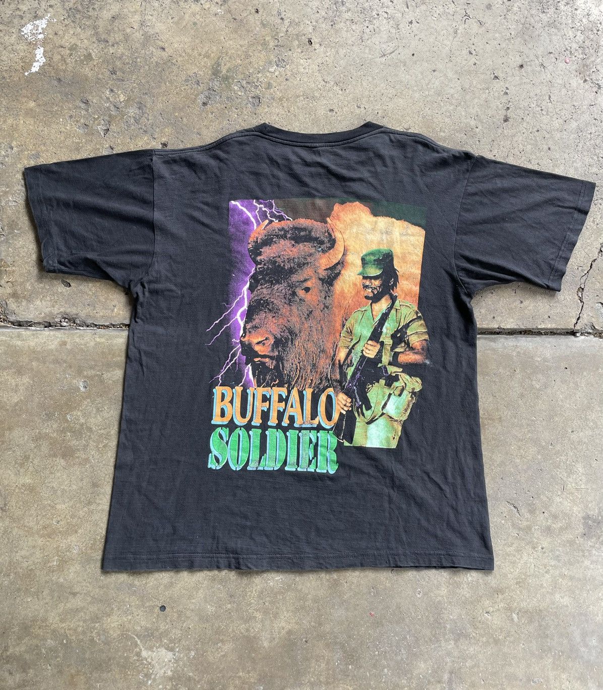 image of Band Tees x Bob Marley Vintage Bob Marley Buffalo Soldier Tee in Black, Men's (Size 2XL)