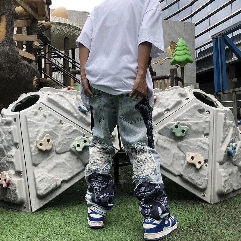 Japanese Brand × Jean Retro loose straight leg loose hole jeans Size US 32 / EU 48 - 3 Thumbnail