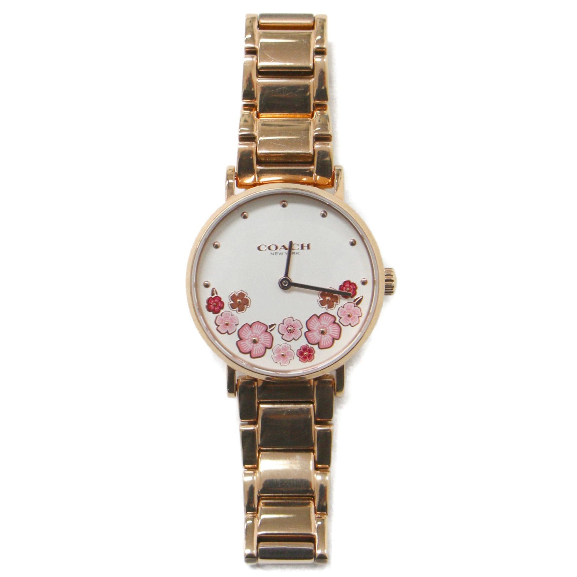 image of Coach Watch Perry Quartz Round Case Tea Rose Detail Stainless Steel Gold Japanese, Women's