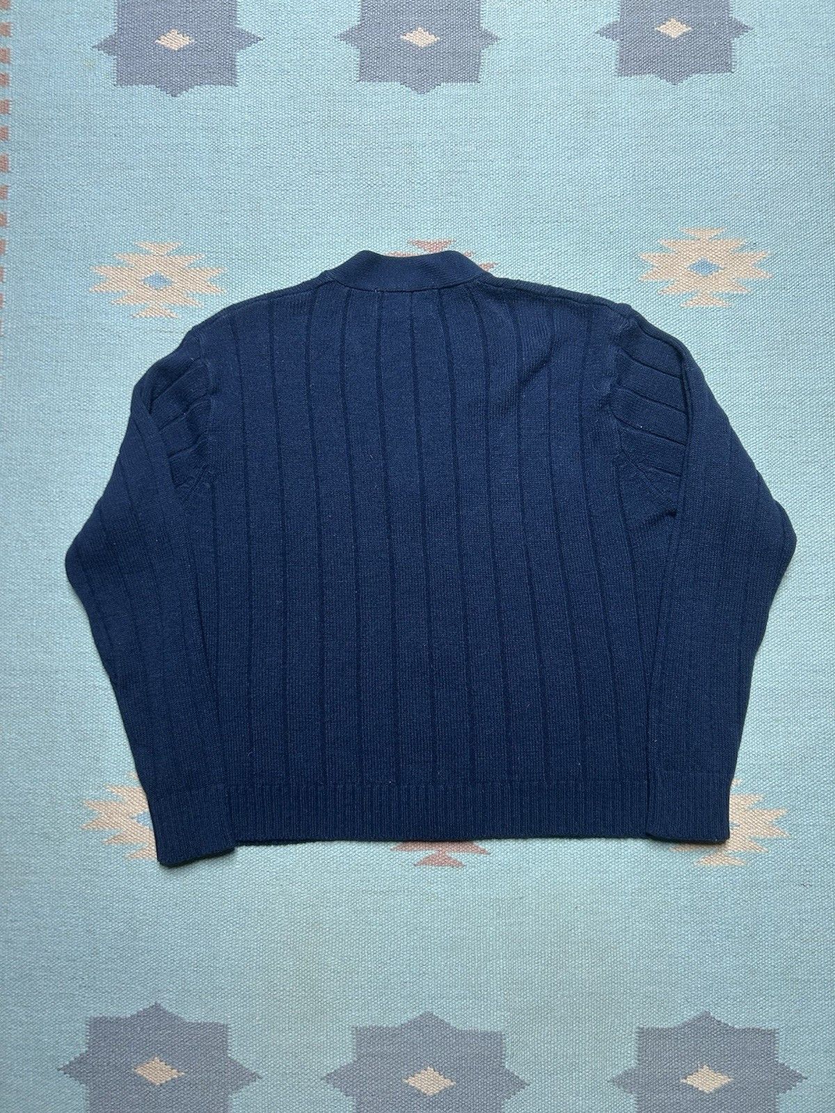 Vintage 1970s cardigan sweater acrylic knit button ribbed navy large Size US L / EU 52-54 / 3 - 5 Thumbnail