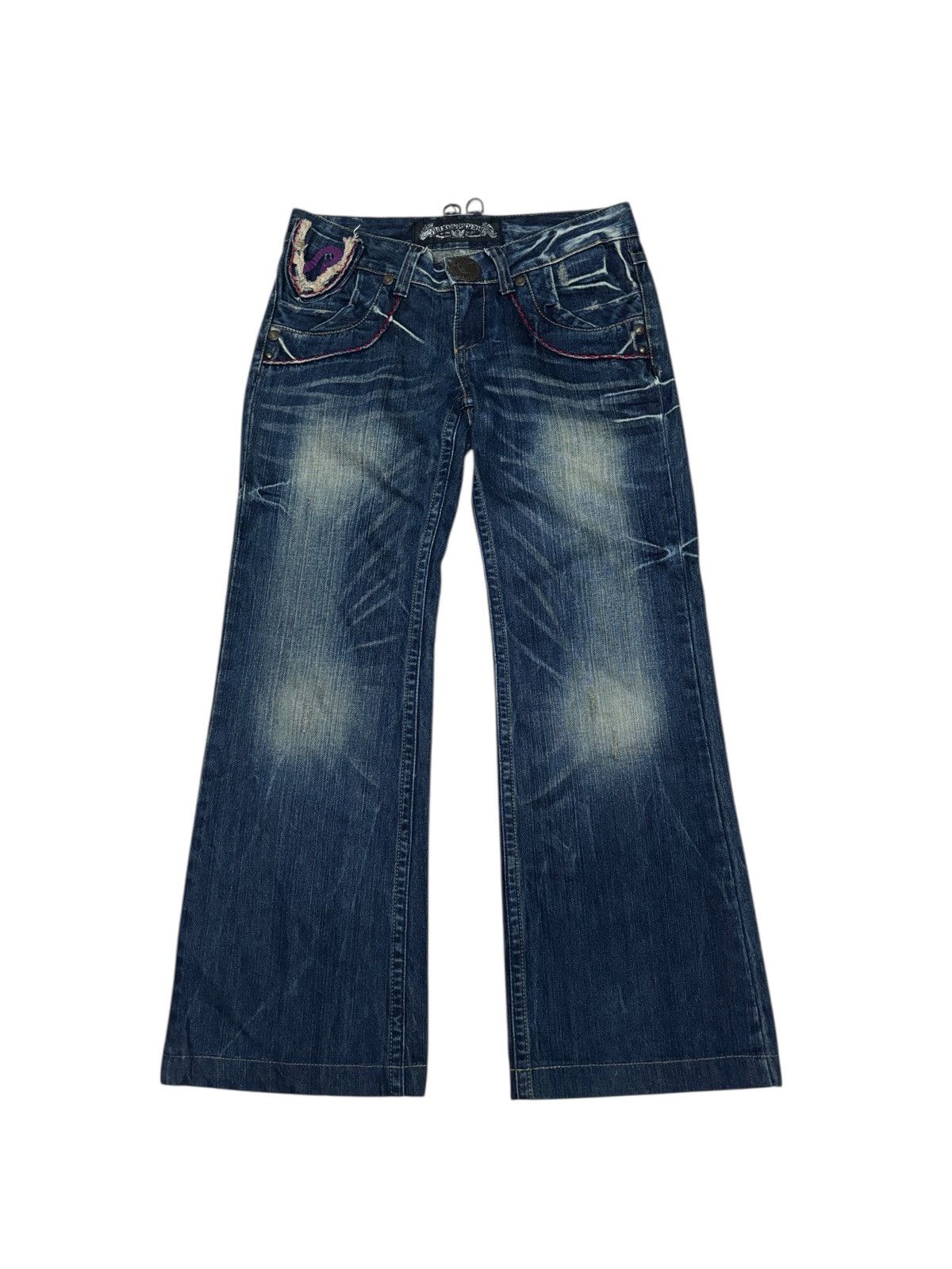 Japanese Brand Y2K Red Pepper Wide Flare Denim Jeans Size 30" / US 8 / IT 44 - 2 Thumbnail