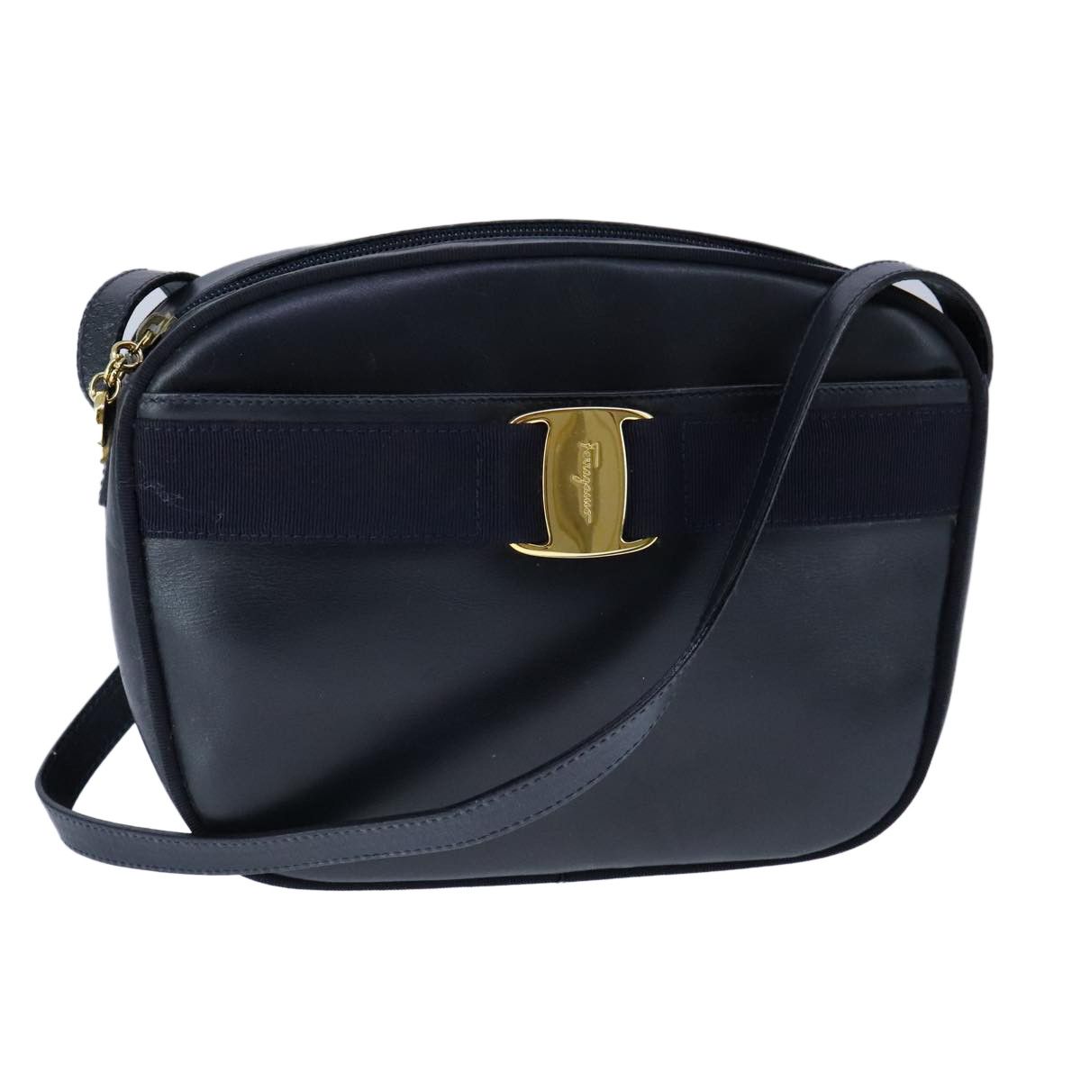 Salvatore Ferragamo Vara Navy Leather Shoulder Bag (Pre-Owned) Size ONE SIZE - 1 Thumbnail