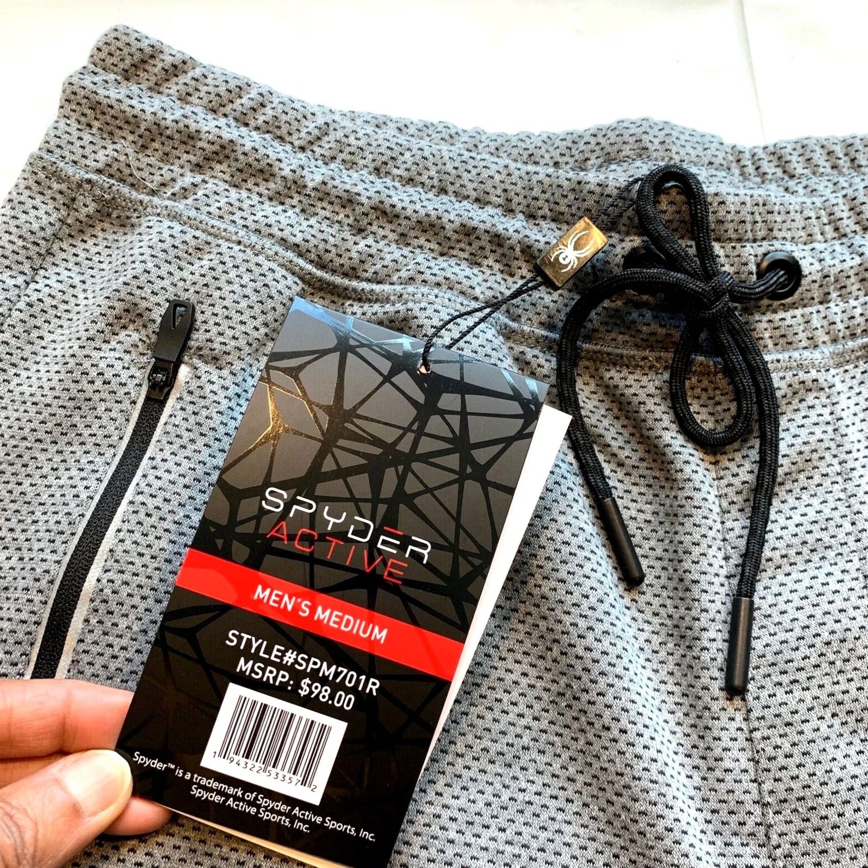Spyder Spyder Active ProWEB Fleece Jogger Sweat Pants Mens M Regular Gray Heather, Athletic, Fly Drawstring, Zip Pocket, 30 in Inseam, Polyester Blend, NWT Size US 31 - 3 Thumbnail