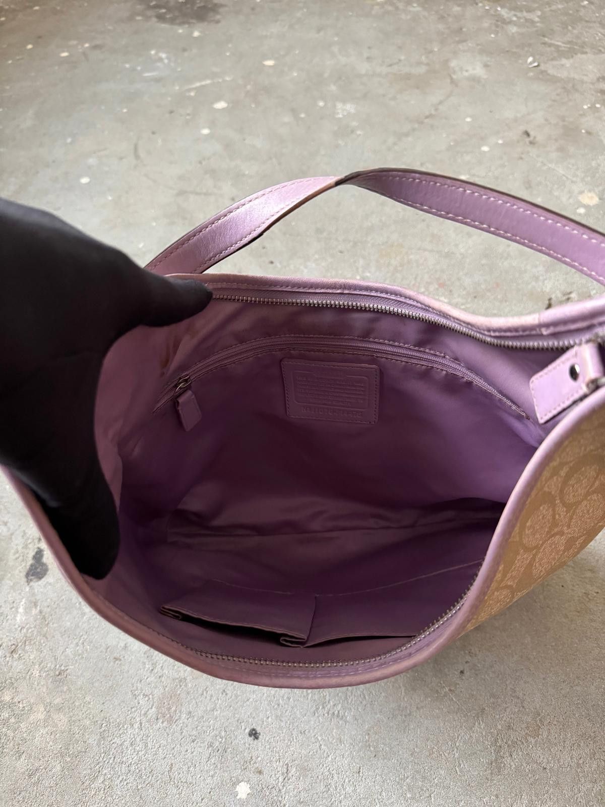 Coach Coach Signature PVC Hobo Stripe Shoulder Bag Beige/Purple Size ONE SIZE - 7 Thumbnail